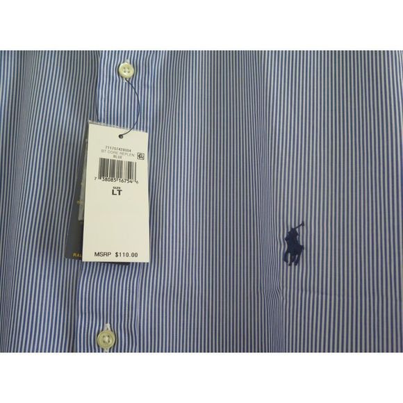 Ralph Lauren Mens Sz LT Blue/White Stripe Classic Fit Button Down L/S Shirt $110 - Picture 3 of 9